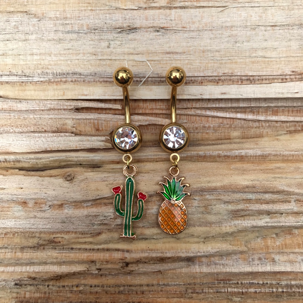Gold Catus  Pineapple Belly Button Rings